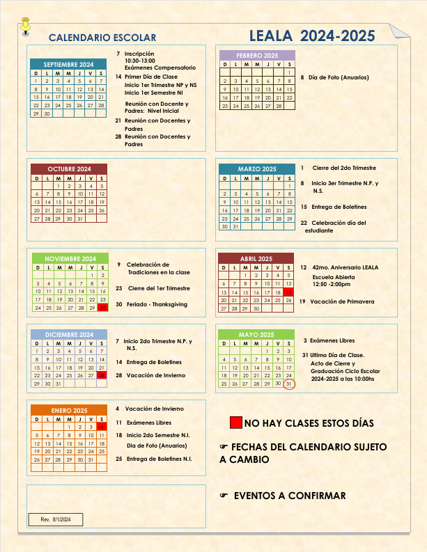 2024-2025 Calendario Escolar